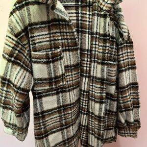 BKE Brown and White Pea Coat Classic Warm Outerwear